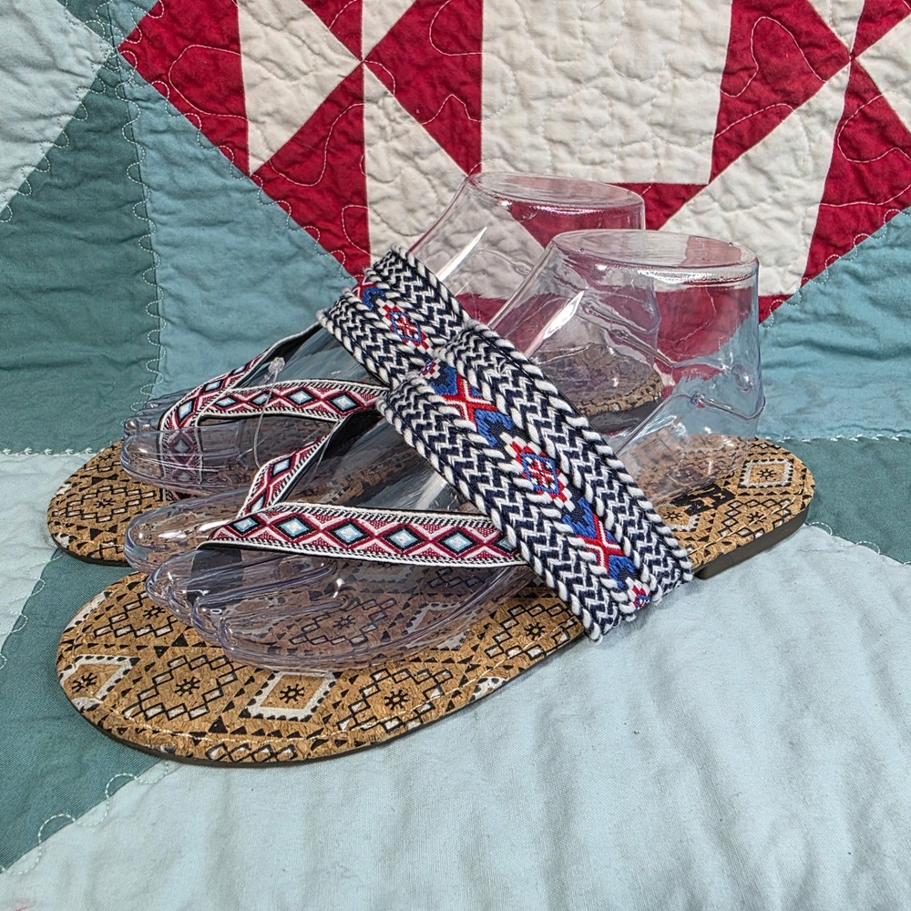 Muk Luks Womens Geometric Tribal Print Cork Flat Sandals Size 9 SS19